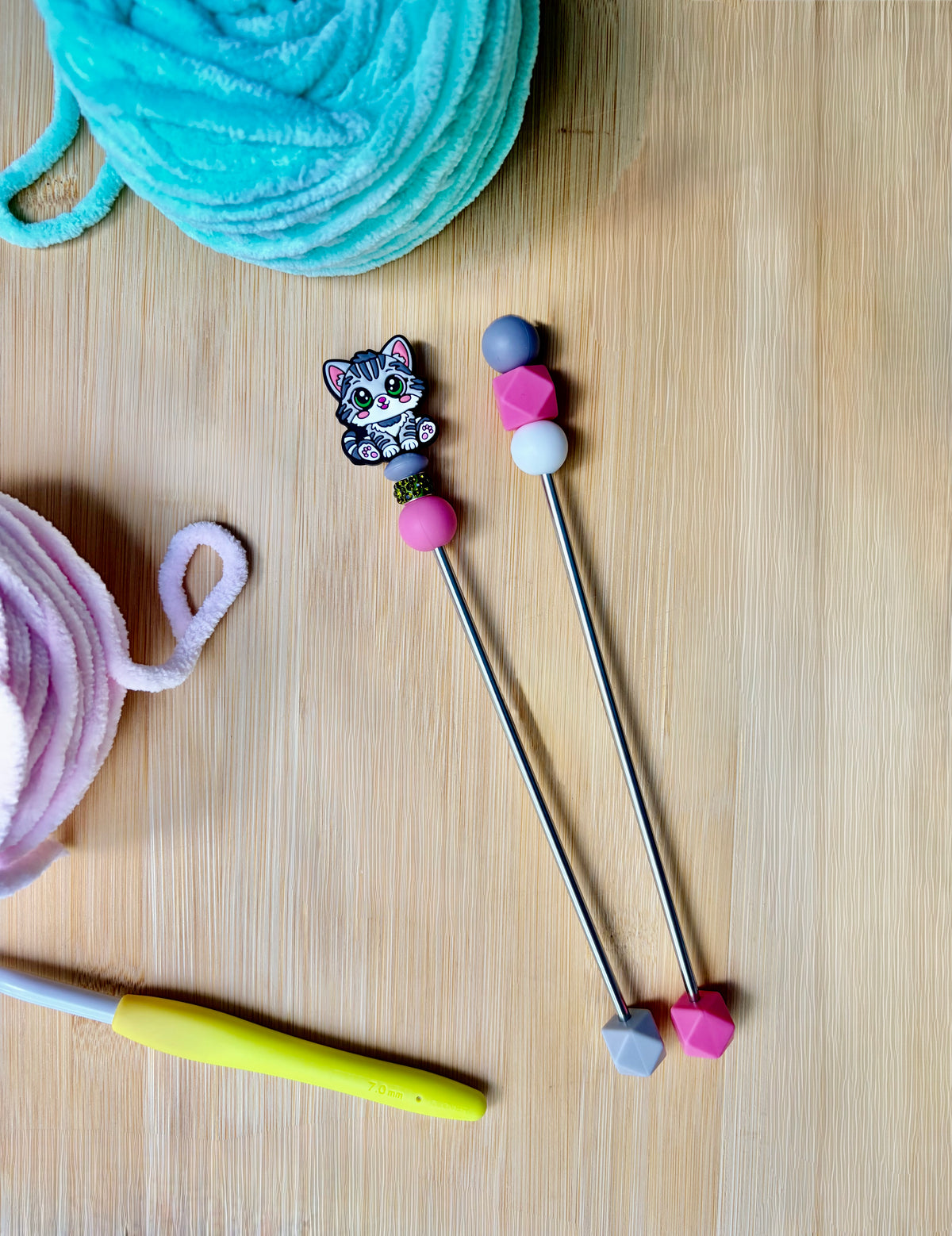 Grey Striped Kitten Amigurumi Sewing Sticks